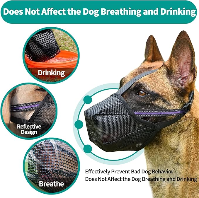 Dog Muzzle - Soft Mesh Muzzle for Small Medium Large Dogs Labrador German Shepherd - Adjustable Puppy Muzzles for Scavenging Biting Licking and Chewing - Allows Panting and Drinking (M)