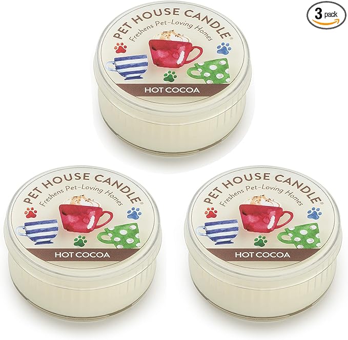 One Fur All Pet House Mini Candles for Pet Odor Made with Natural Soy Wax, Plant Based, Dog and Cat Friendly Scented Candles, Hot Cocoa Pack of 3