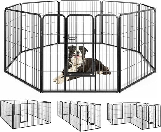 Giantex Dog Playpen Outdoor 32" H - 8 Panels Metal Pet Fence for Medium Dogs, 20.5ft Total Length, Heavy Duty Dog Pen Exercise Fence with Door, Portable Dog Fence Outdoor for Yard Garden RV Camping