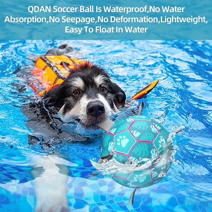 QDAN Dog Toys Soccer Ball with Straps - Durable Dog Balls for Small Medium Dogs, Beach Pool Dog Water Toy, Herding Balls for Dog, Puppy Dog Birthday Gifts, Dog Tug Toys for Tug of War, Blue (6 Inch)