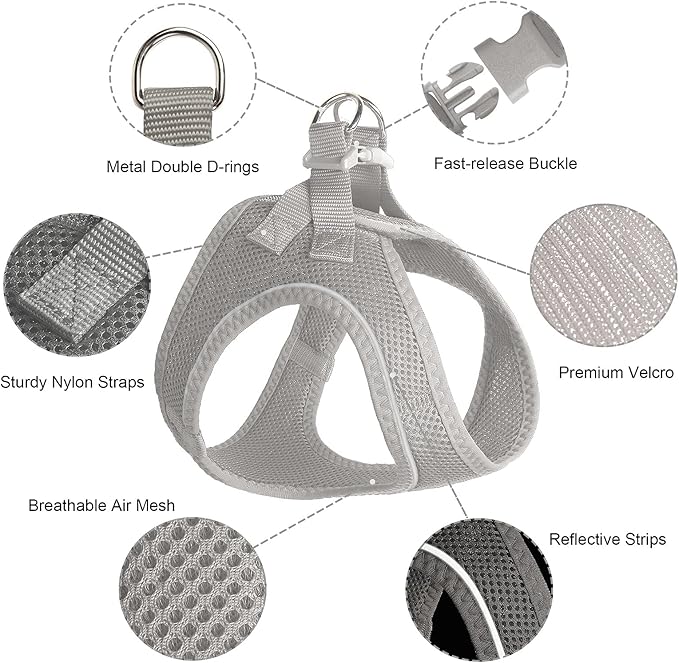 TwoEar Dog Vest Harness Reflective, No-Pull Pet Harness Easy Control with Breathable Mesh, Soft Puppy Step-in Harness No-Choke for Outdoor Walking, Training for Small Dogs(S, Grey)