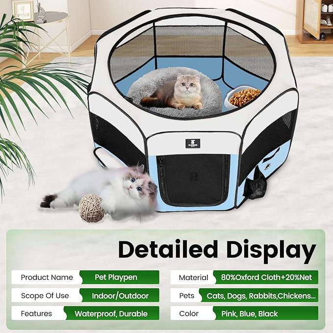 X-ZONE PET Portable Foldable Pet Dog Cat Playpen Crates Kennel/Premium 600D Oxford Cloth,Removable Zipper Top, Indoor and Outdoor Use (XL, Blue)