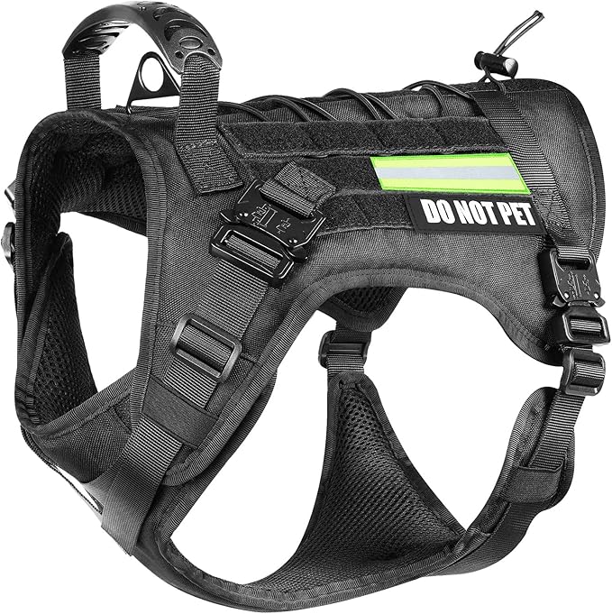 Tactical Dog Harness with All 4 Metal Buckle, Working Dog Vest with Reflective Patch and Reflective Do Not Pet Patch, Dog Vest Harnesses with Handle, Black for Small,Medium, Large Dog, L Size