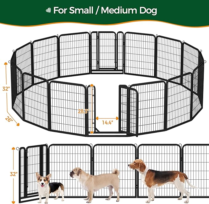 Yaheetech Dog Playpen Outdoor, 32 inch 16 Panels Dog Pen Indoor Heavy Duty Puppy Exercise Pen Metal Pet Fence for RV Camping/Yard/Garden