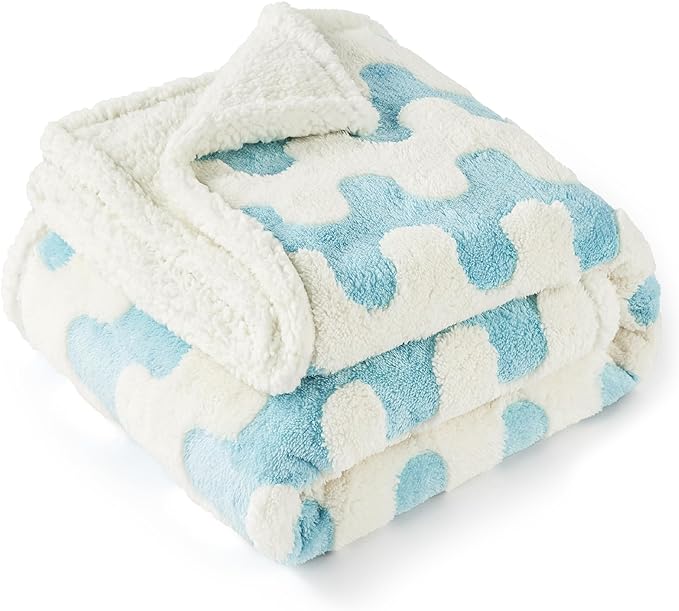 Lesure Waterproof Dog Blanket for Large Dogs - Washable Double Sided Dog Blankets with Warm Jacquard Shag and Soft Sherpa Fleece, Pet Cat Blanket for Couch Protection, 3D Textured Wave, Blue