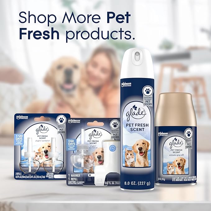 Glade PlugIns Refills Air Freshener Starter Kit, Pet Fresh Scent, Scented and Essential Oils for Home and Bathroom, 0.67 Fl Oz, 1 Warmer + 1 Refill