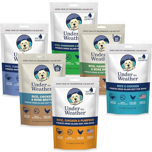 Under the Weather Bland Diet for Dogs | Easy to Digest for Sick Dogs | Always Be Ready | Contains Electrolytes - All Natural Freeze Dried 100% Human Grade Meats | 6 Pack - Multiflavor - 6oz