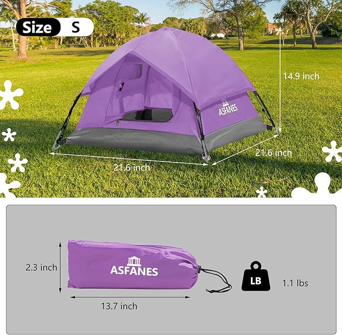 Outdoor Waterproof Pet Camping Tent, Cave Bed for Indoor Cats and Small Dogs, Portable Cat House Dog House, 21.6x21.6x14.9'', Purple, S.