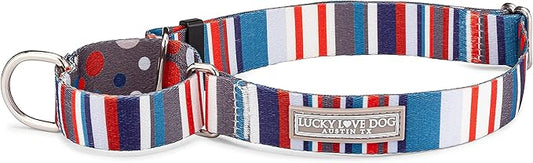 Lucky Love Dog, Nautical Martingale Dog Collar, Premium No Slip Collar, Polka Dot Striped Martingale Collar, for Dogs - (Medium, Linus Mart)