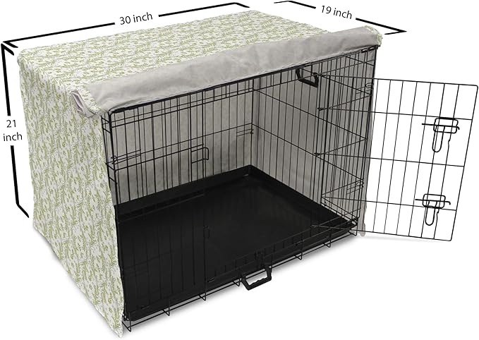 Ambesonne Flower Dog Crate Cover, Paisley Leaf Antique Stem Swirl Traditional Damask Fashion Stylize Flora, Easy to Use Pet Kennel Cover for Cats & Medium Dogs, 30 Inch, Black White
