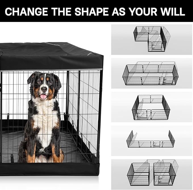 PJYuCien Dog Playpen Outdoor Plus Storage Bag,24" H 8 Panels Puppy Pen with Square Bottom & Top Cover,Heavy Duty Dog Fence for Camping