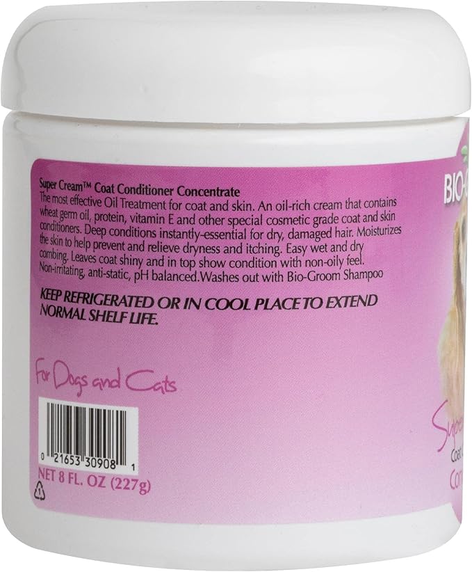 Bio-Groom Super Cream Dog Conditioner - Concentrated Coat Conditioner, Dog Bathing Supplies, Puppy Wash, Cat & Dog Grooming Supplies for Sensitive Skin, Cruelty-Free, Made in USA - 8 fl oz 1-Pack
