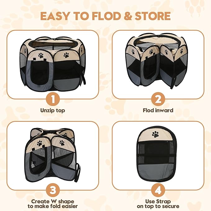 Sea Team Foldable Pet Playpen - Portable, Soft Pop-Up Design for Dogs, Cats and Kittens - Breathable Mesh Fabric Cage - Lightweight and Indoor/Outdoor Use