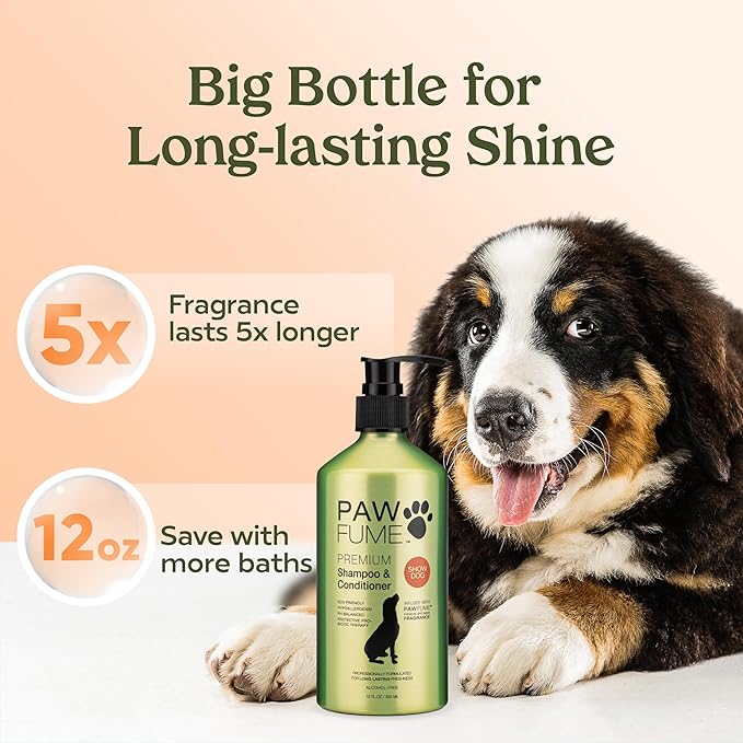PAWFUME Deshedding Dog Shampoo and Conditioner, Show Dog, 2-Pack – Nourish & Detangle for Silky Soft Coat – Probiotic, Deep-Cleaning, pH-Balanced Formula – Salon-Quality Shampoo for Dogs