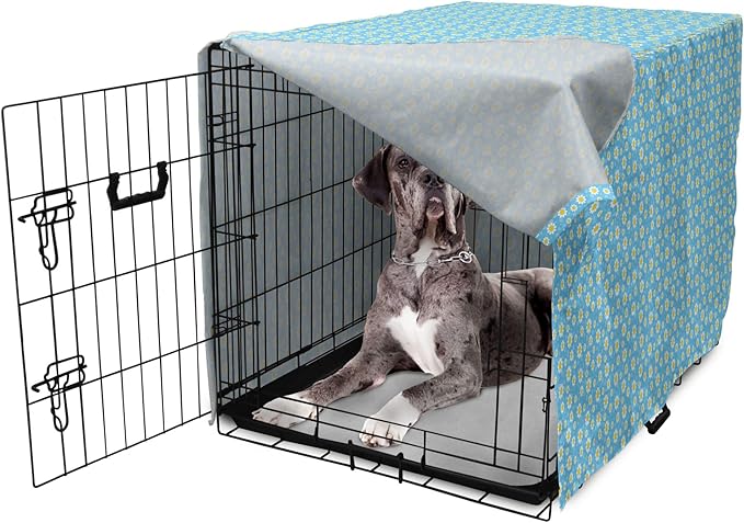 Lunarable Yellow and Blue Dog Crate Cover, Graphic Daisies Chamomiles Summer Nature Pattern with Dots, Easy to Use Pet Kennel Cover for Medium Large Dogs, 48 Inch, Aqua Marigold White