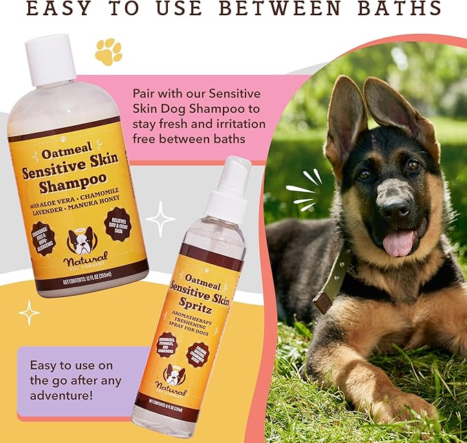 Natural Dog Company Sensitive Skin Dog Deodorizing Spray: Ideal for Sensitive Skin Dog Shampoo, Long Lasting Perfume, Dog Spray Deodorizer, Neutral Scented with hints of Lavender, 8 oz