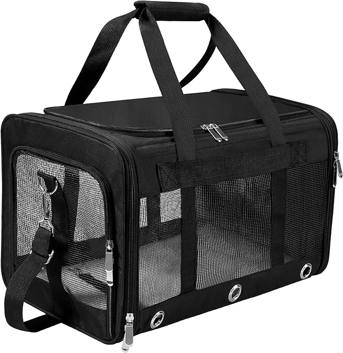 Soft Sided Cat/Dog Carrier,Collapsible Mesh Pets Travel Carriers for Pet/Puppy with Shoulder Strap & Removable Mat,Top Load Small Dogs/Cats Carry Bag Up to 25 Lbs(Black - L)