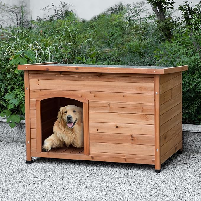 TAKUKA Outdoor Wooden Dog House for Small Medium Large Sized Dogs,Extra Waterproof Durable Dog Kennel with Wooden Floor for Garden Backyard Farm (40" W x 26" D x 28" H)