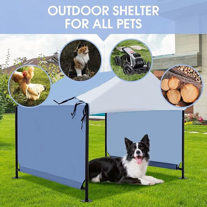 XLarge Outdoor Dog House 4'x4'x3.6' for Large Dogs, Animal Shelter with Upgraded Doors, Outside Sun Rain Canopy Pet House for Dogs, Cats, Small Animals and Livestock, Navy Blue