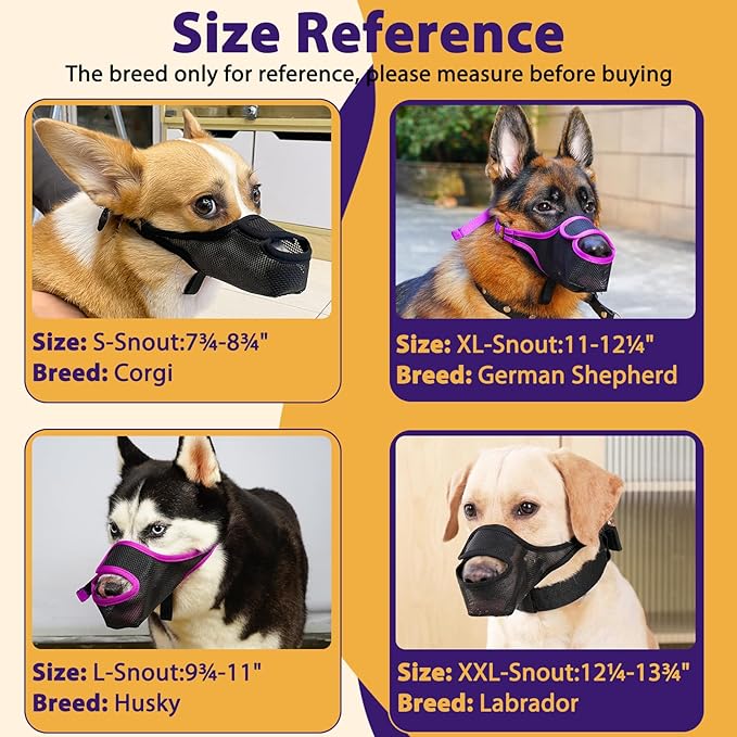 LUCKYPAW Dog Muzzle, Mesh Muzzle for Large Medium Small Dogs with Front Opening Design, Dog Mouth Cover to Prevent Biting, Licking, Chewing, Scavenging, Breathable Muzzle Allows Drinking(Purple,XXL)