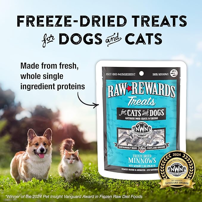 Northwest Naturals Raw Rewards Freeze-Dried Minnow Treats for Dogs and Cats - Bite-Sized Pieces - Healthy, 1 Ingredient, Human Grade Pet Food, All Natural - 1 Oz