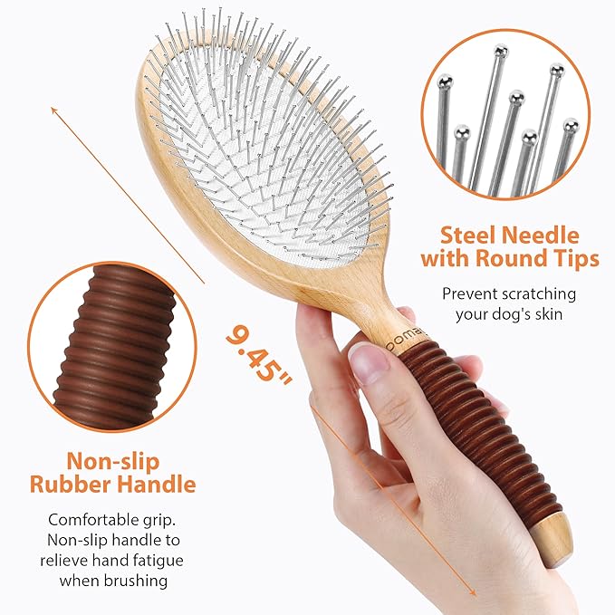 Dog Brush for Shedding & Grooming - Dog Brush for Short & Long Haired Dogs 17mm Metal Pin Deshedding with Rubber Handle - Indoor Outdoor