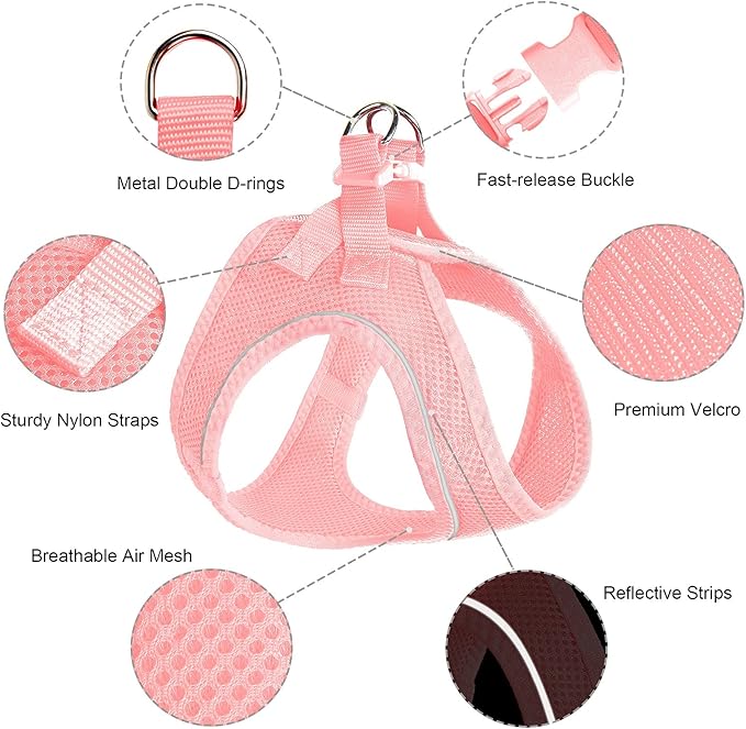 TwoEar Dog Vest Harness Reflective, No-Pull Pet Harness Easy Control with Breathable Mesh, Soft Puppy Step-in Harness No-Choke for Outdoor Walking, Training for Medium Dogs(M, Pink)