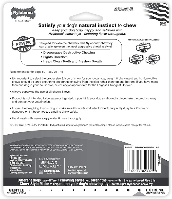 Nylabone Power Chew Textured Dog Chew Ring Toy, Dog Toys for Aggressive Chewers, Flavor Medley, X-Large/Souper (1 Count)