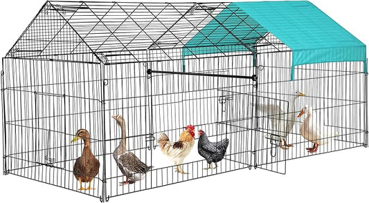 FDW 86”x 40” Metal Chicken Coop Run Outdoor Backyard Rabbit Hutch Chicken Cage Pens Crate Enclosure Rabbit Bunny Cage Duck Exercise Pen Pet Playpen with Waterproof Cover, Black