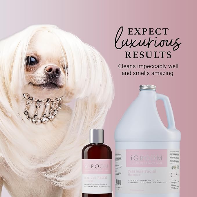 iGroom Tearless Facial Dog Shampoo, Luxury Pet Beauty Care, Ultra Mild to Eyes, Restore Skins Natural Moisture, Made in USA, Gallon