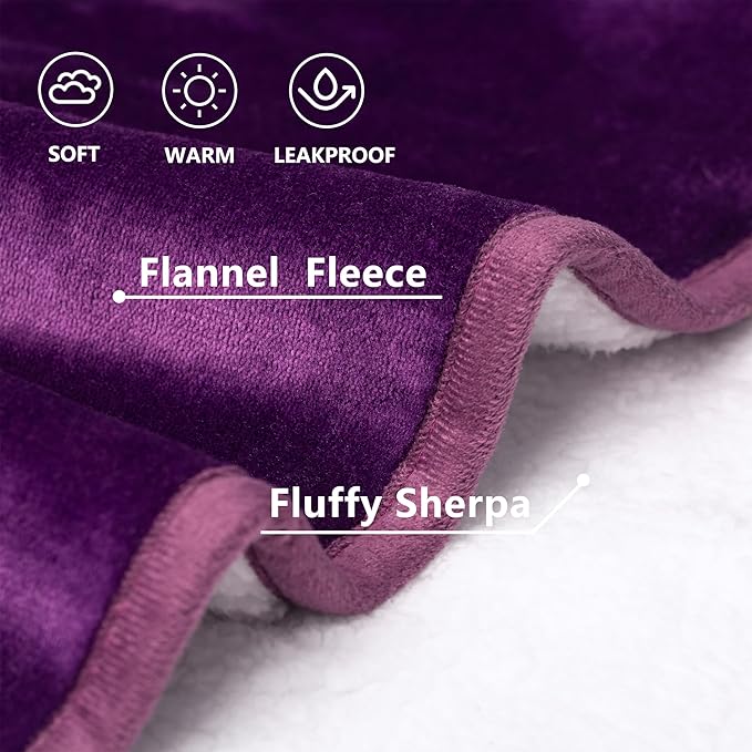 gogobunny Waterproof Bed Blanket, Reversible Sherpa Fleece Throw Blanket for Dog Puppy Cat, Furniture Cover Protects Bed Couch Sofa from Liquid Pee and Pet Fur (Dark Purple, 60x80 inches)