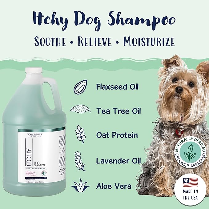 Bobbi Panter Itchy Dog Shampoo for Soothing Skin Relief, Naturally Derived Ingredients, Tear-Free, Salt-Free, Paraben-Free, pH-Balanced, 20:1 Concentrated Formula, Green Apple Scent, 13 Oz.