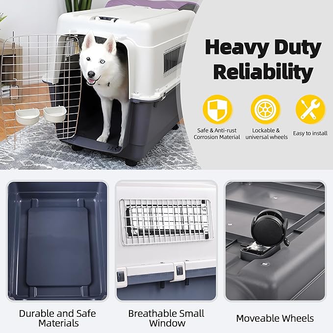 Plastic Kennels, Plastic Dog Crate, Airline Approved Pet Carrier for Dogs and Cats Longer Traveling, L