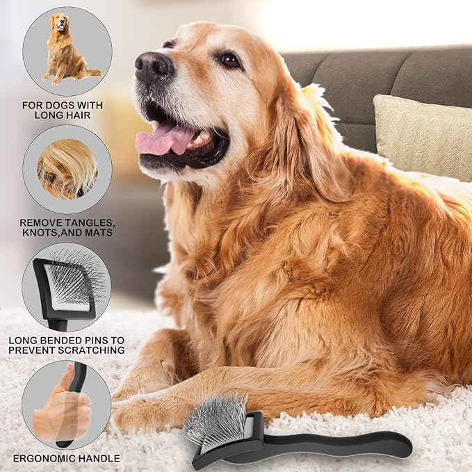 Dog Slicker Brush for Goldendoodles & Golden Doodle Brush for Grooming Kit - Dog Brush for Goldendoodle, Labradoodle, Poodles - Pet Hair Brush for Short & Medium Haired Dogs -Small (Black)