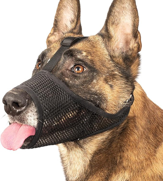 LUCKYPAW Dog Muzzle, Mesh Muzzle for Large Medium Small Dogs, Soft Dog Muzzle to Prevent Biting Chewing Excessive Barking with Adjustable Head Strap, Perfect for Vet Visit (Black, XXL)