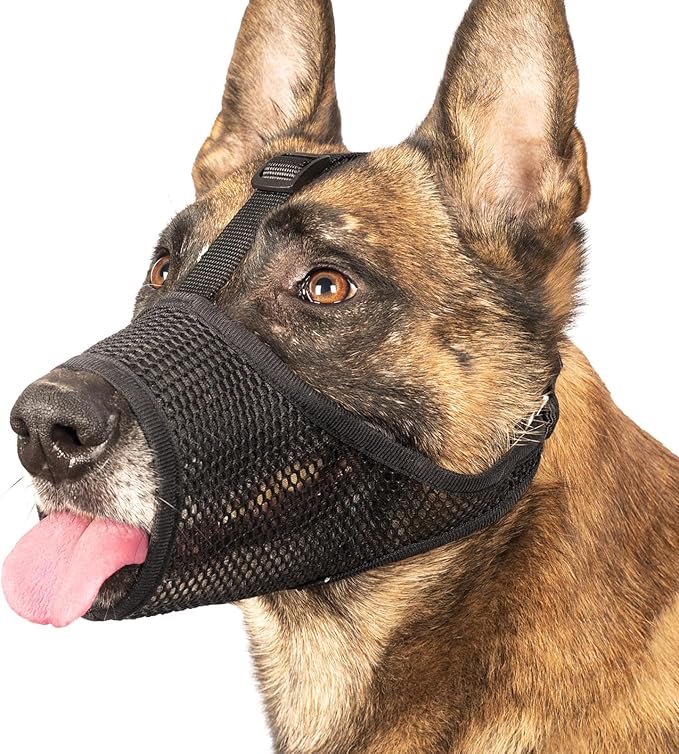 LUCKYPAW Dog Muzzle, Mesh Muzzle for Large Medium Small Dogs, Soft Dog Muzzle to Prevent Biting Chewing Excessive Barking with Adjustable Head Strap, Perfect for Vet Visit (Black, XXL)