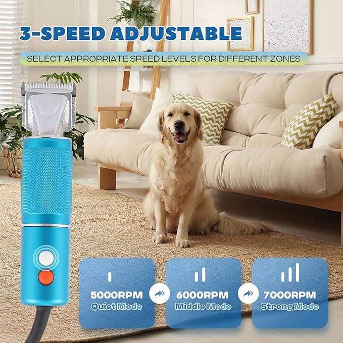 Pet Grooming Clippers 300W & Replacement Blades Set Included (1 Standard + 1 Adjustable) Bundle