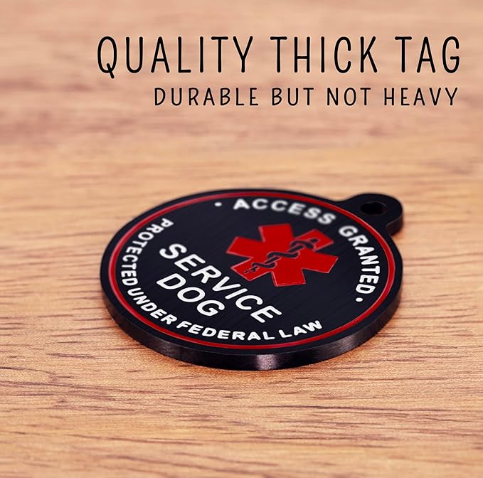 Service Dog ID Tag for Small & Large Dogs - Emotional Support ESA Medical Alert Collar Accessory - Durable Stainless Steel Service Animal Tag - Don't Pet Me Service Tag in Black Small