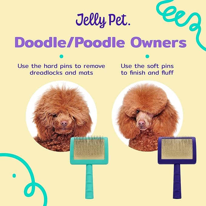 Jelly Pet Universal Slicker Brush for Dogs, Dog Grooming Brush, Remove Tangles/Dead Undercoat, Tuffer Than Tangles, Doodle Huskie Sheep Dog Golden Retriever German Shepherd, Soft Pin, Purple, Large