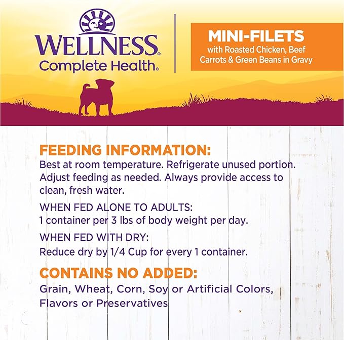Wellness Petite Entrees Mini Fillets Natural Wet Small Breed Dog Food, Roasted Chicken, Beef, Carrots & Green Beans, 3-Ounce Cup (Pack of 24)