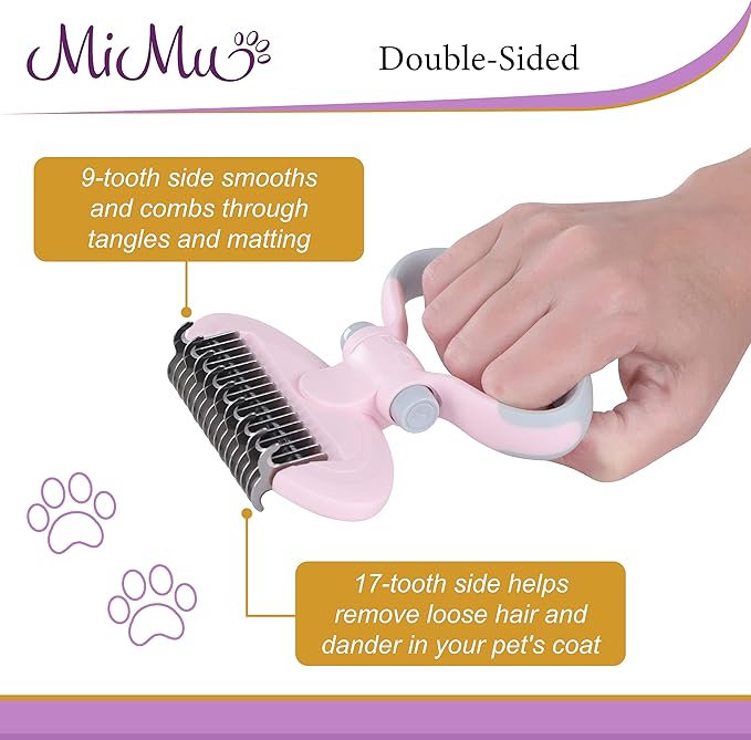 MiMu Dog Deshedding Brush with Smart Handle and Comb - Shedding Brush Dog Hair Undercoat Rake for Dog and Cat Grooming