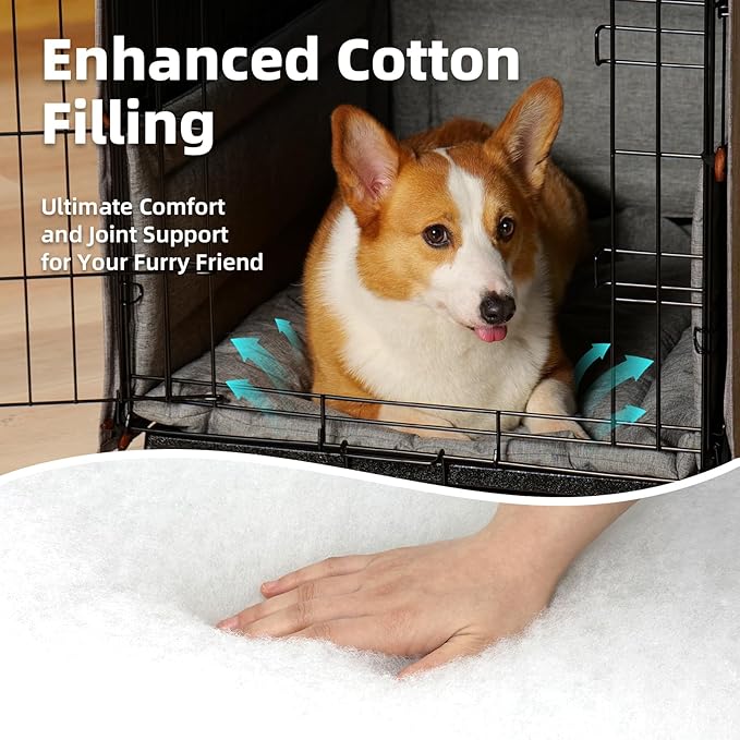 3-Piece Waterproof Dog Crate Cover Set with Kennel Cover, Bed Mat & Bumper Pad - Washable Pet Crate Accessories Fit for 24 Inch Dog Cages (24", Gray)