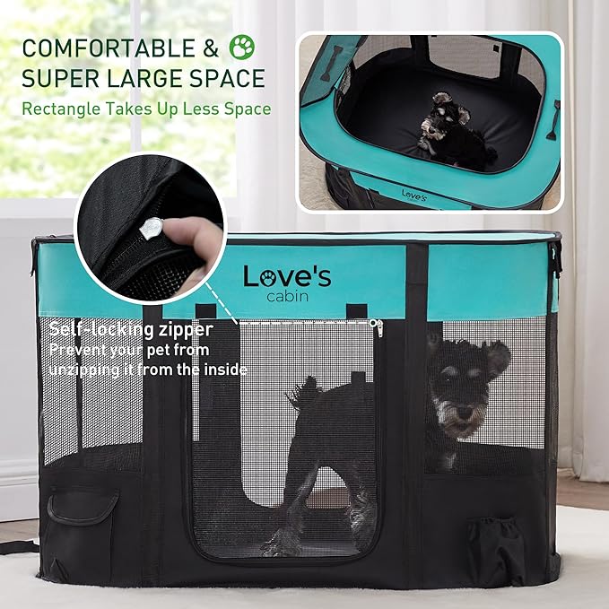 Love's cabin Pet Puppy Dog Playpen, Small Dog Tent Crates Cage Indoor/Outdoor, Portable Exercise Playpen for Dog and Cat, Foldable Pop Up Dog Kennel Playpen with Carring Case (S, Green)