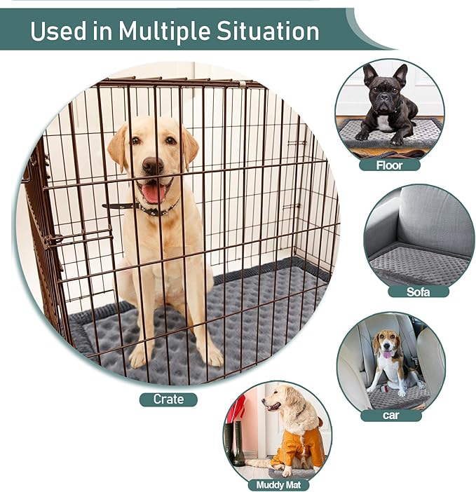 Gray Dog Crate Pad 48x30 inch Memory Foam Large Dog Kennel Bed Soft Flannel Washable Anti Slip Puppy Sleeping Mat,Grey