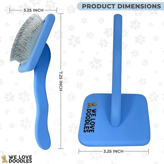 Slicker Brush for Dogs, Grooming Supplies - Best Doodle & Poodle Comb for Long Haired Dogs - Goldendoodle Long Pin Dentangler For Dematting (Large) (Large Slicker & Cleaner)