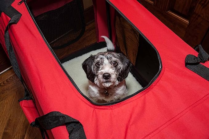 Pet Life Deluxe Vista-View 360 Degree Zippered Soft Folding Dog Crate with Built-in Tray and Travel Pet Bowl - Dog Kennel Featuring with Dual-Zippered Entrances