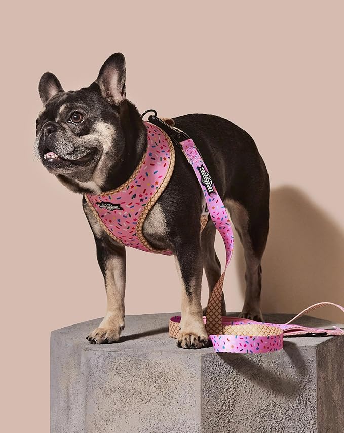 Ruffhaus NYC Pink Sprinkles Reversible Dog Harness, Ice Cream Waffle Cone, Banana Split Printed No Pull Harness Puppy Gift Girl Dog Birthday & Gotcha Day X-Small