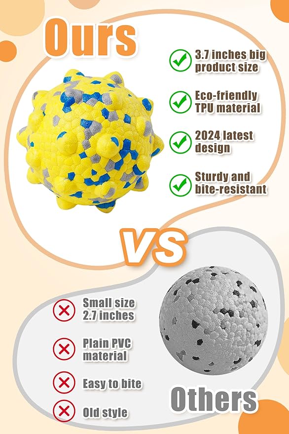 Dog Balls for Aggressive Chewers, 3.7'' Indestructible Tennis Balls for Dogs, Durable Bouncy Dog Toy Balls, Interactive Dog Toys for Fetch Game, Lightweight Floating Balls (Grey Large)