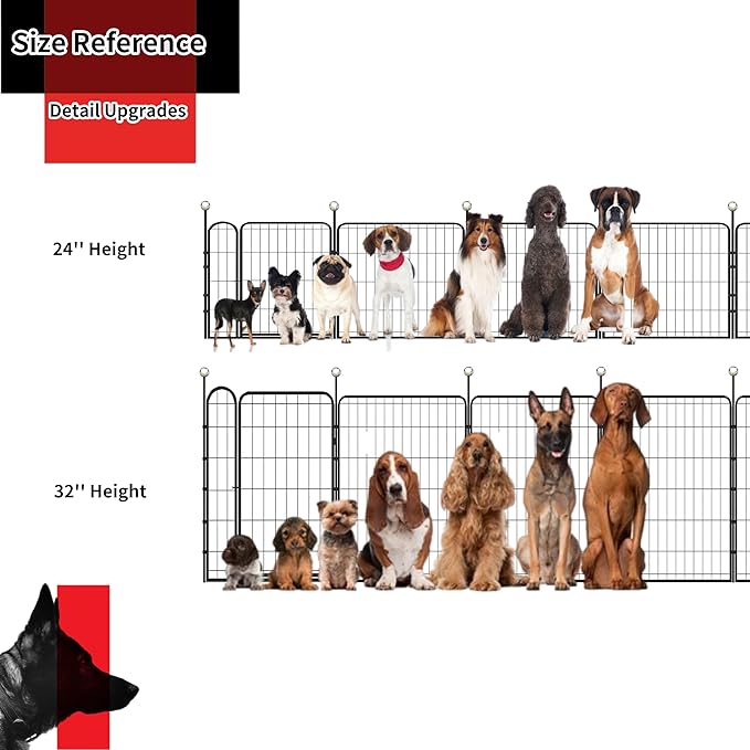 Portable Dog Crates, 32'' Metal Pet Playpen for Small/Medium Dogs, Indoor/Outdoor, Easy-Carry Straps, 2 Add-On Panels, No Door