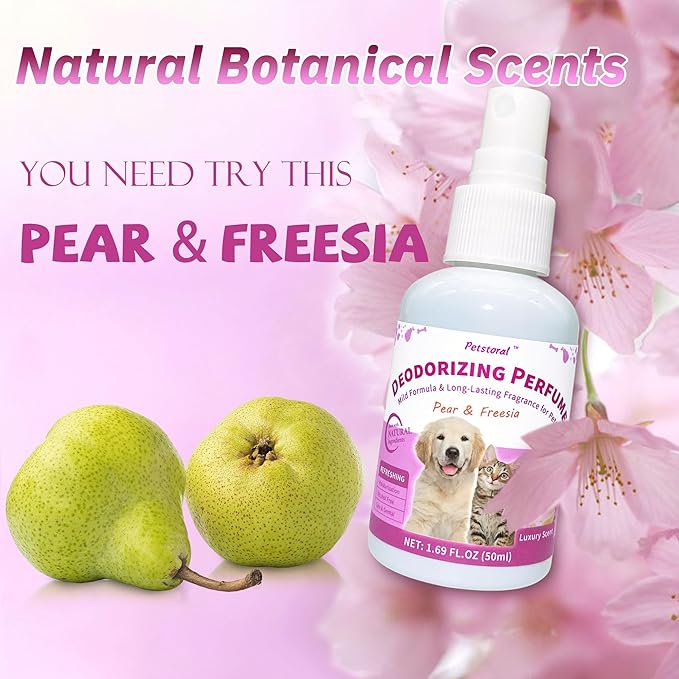 Deodorizing Perfume Spray for Pets, luxury Scent, Long-Lasting Fragrance (1.69 Fl Oz, Pear & Freesia)